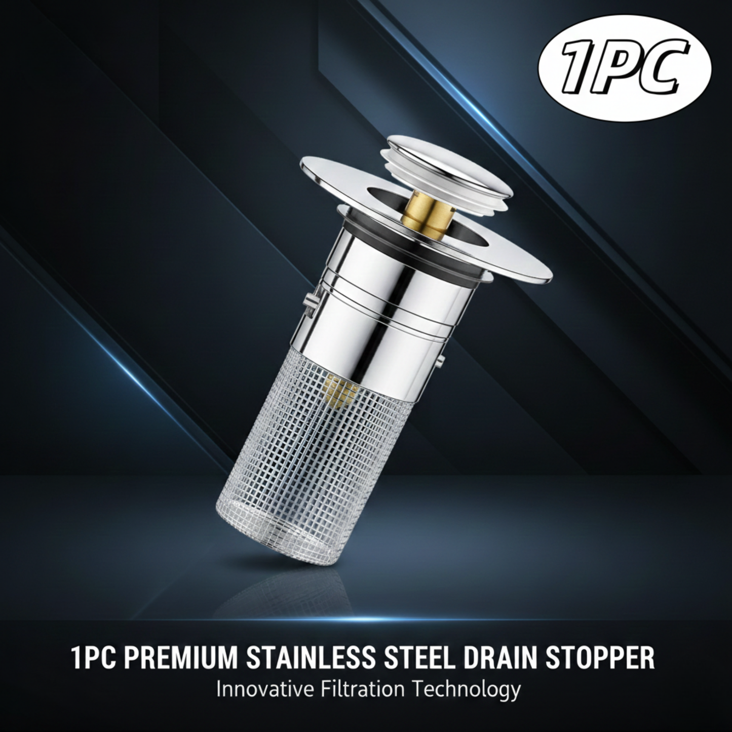 Bathroom Sink Pop-Up Drain Stopper with Removable Hair Catcher, Stainless Steel