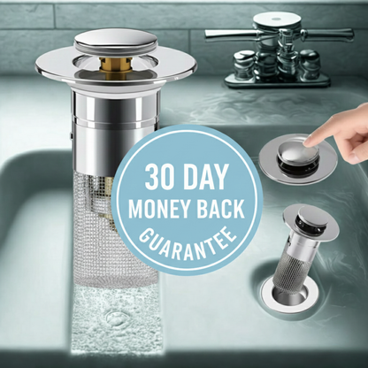 Bathroom Sink Pop-Up Drain Stopper with Removable Hair Catcher, Stainless Steel