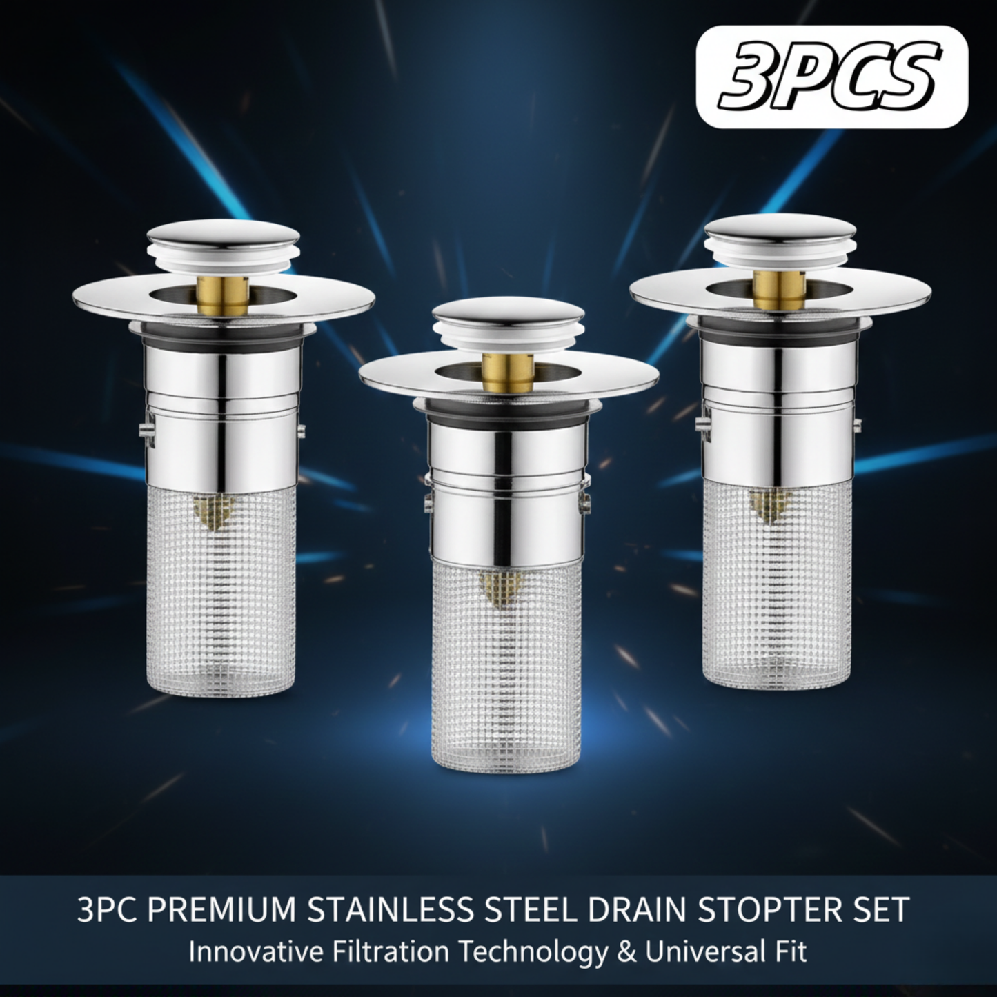 Bathroom Sink Pop-Up Drain Stopper with Removable Hair Catcher, Stainless Steel