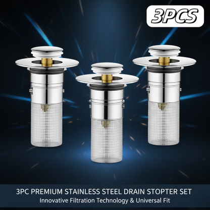 Bathroom Sink Pop-Up Drain Stopper with Removable Hair Catcher, Stainless Steel