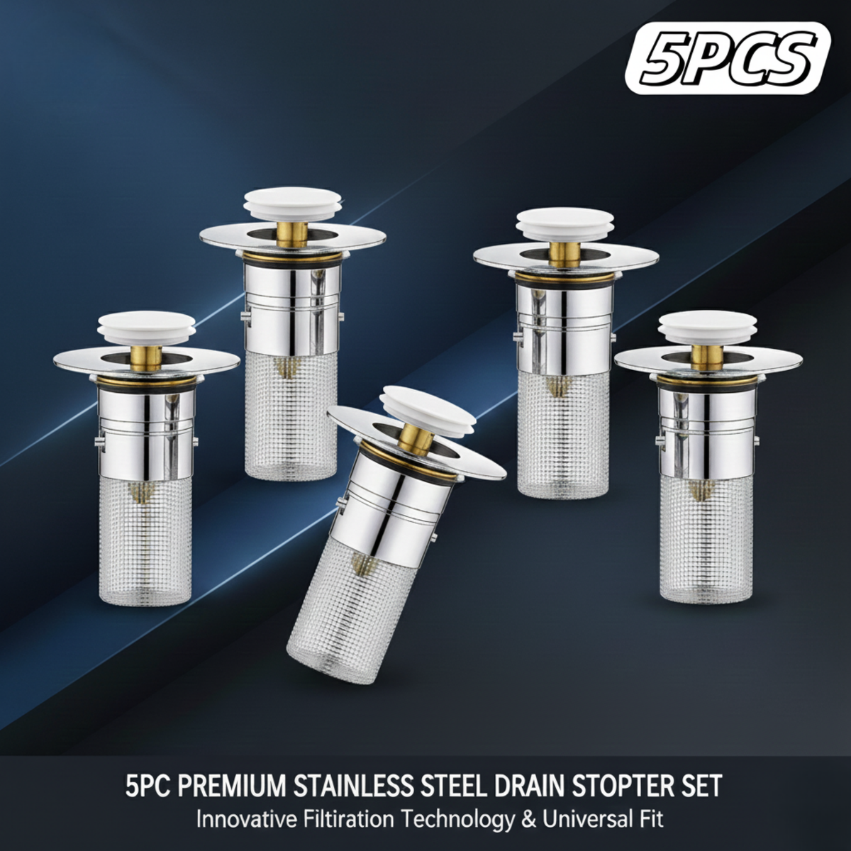 Bathroom Sink Pop-Up Drain Stopper with Removable Hair Catcher, Stainless Steel