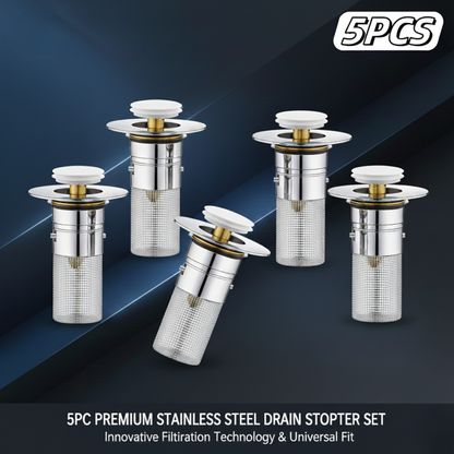 Bathroom Sink Pop-Up Drain Stopper with Removable Hair Catcher, Stainless Steel