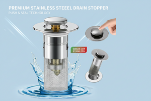 Bathroom Sink Pop-Up Drain Stopper with Removable Hair Catcher, Stainless Steel
