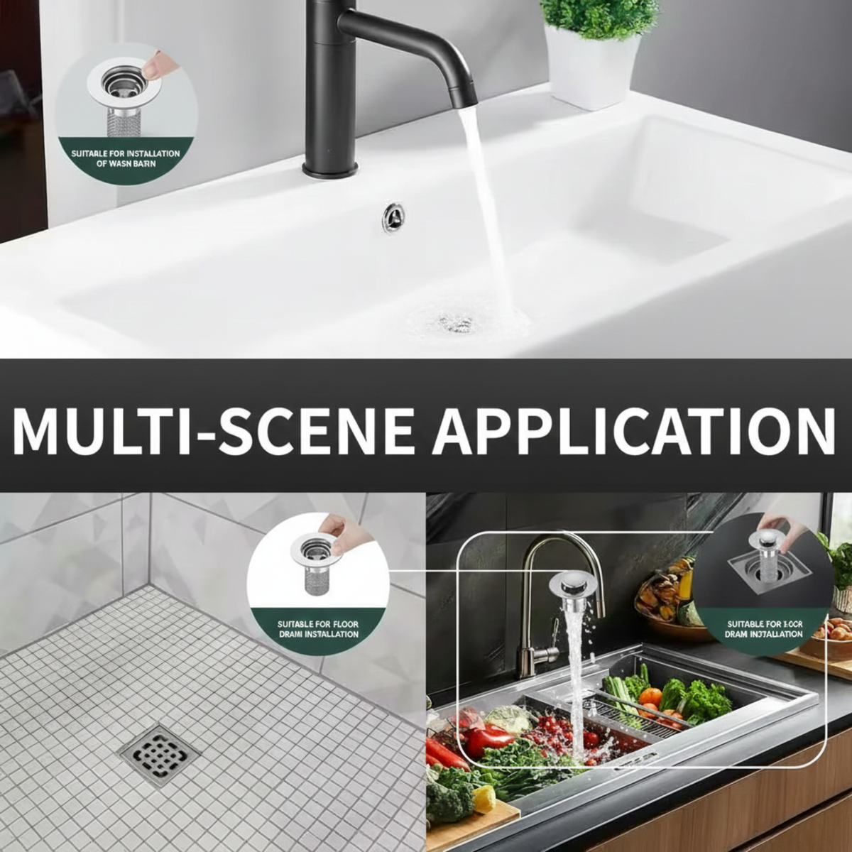 Bathroom Sink Pop-Up Drain Stopper with Removable Hair Catcher, Stainless Steel